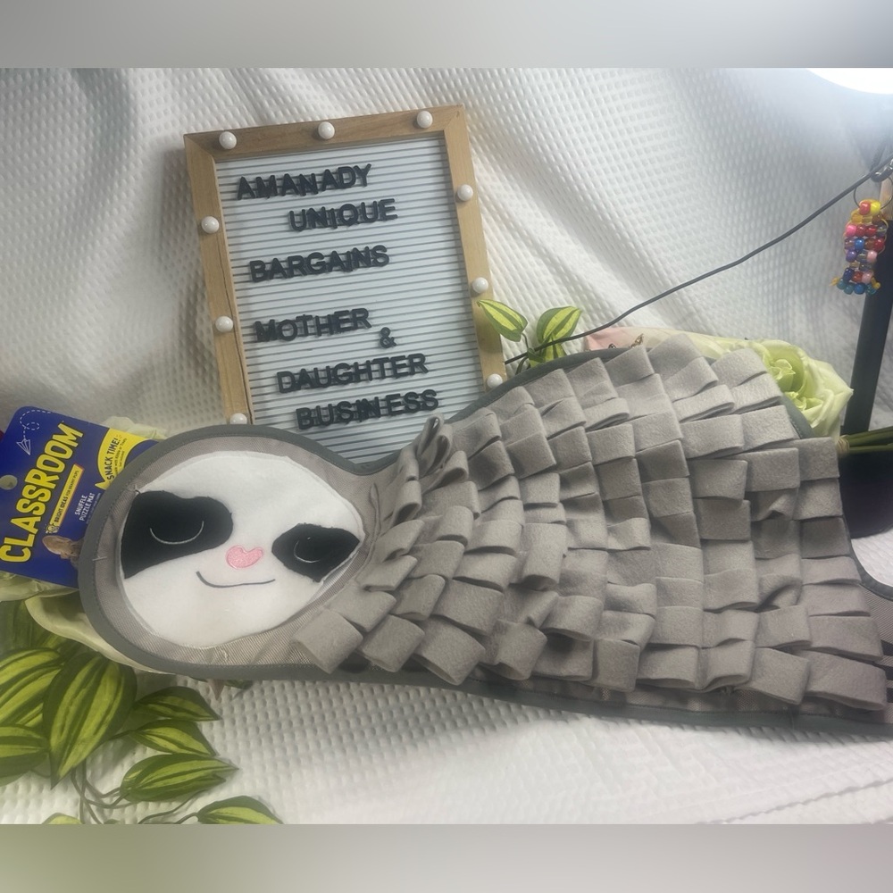 Gray Sloth Plush Sensory Snuffle Mat